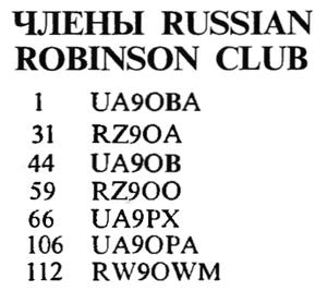 Радиолюбитель КВ и УКВ №05 1996 UA9OBA, RZ9OA, UA9OB, RZ9OO, UA9PX, UA9OPA и RW9OWM - члены Russian Robinson Club