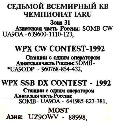 КВ журнал №2_3 1993 UA9OA в 7-м КВ Чемпионате IARU, UA9ODP в WPX CW Contest-1992 и UA9OA с UZ9OWV в WPX SSB DX Contest-1992