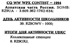 КВ журнал №2 1995 RZ9UA в CQ WW WPX Contest-1994, RZ9OWV в Дне Активности школьников и RZ9OXJ в Дне Активности UDXC