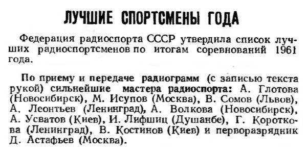 Радио №05 1962 Лучшие спортсмены 1962 года - А.Глотова и А.Волкова