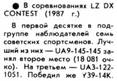 Радио №09 1988 UA9-145-145 в соревнованиях LZ DX Contest 1987